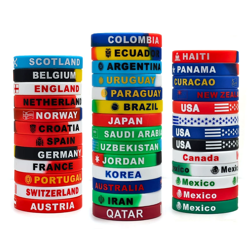 World Cup Football Silicone Wristband — 5-Country Flag Set (DE ES AR PT FR)